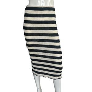 NWT Zara Black and White Striped Knit Midi Skirt Size Small